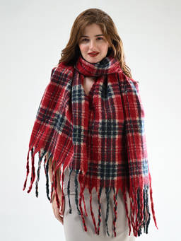 CAZZANO - Womens Winter Checks Red Shawl