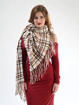 CAZZANO - Womens Winter Viscose Beige Checks Shawl