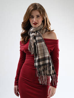 CAZZANO - Womens Checks Stripes Brown Shawl