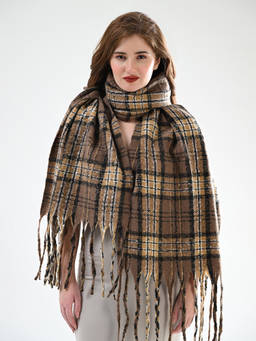 CAZZANO - Womens Checks Viscose Brown Shawl
