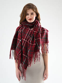 CAZZANO - Womens Winter Checks Maroon Viscose Shawl