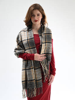 CAZZANO - Womens Winter Grey Checks Viscose Shawl