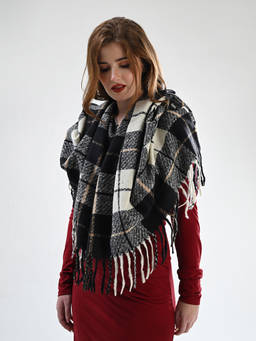 CAZZANO - Womens White Winter Checks Viscose Shawl