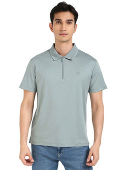 Calvin Klein - Men Blue Solid Half Zipper Polo T-Shirt
