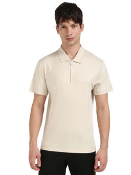 Calvin Klein - Men Cream Solid Half Zipper Polo T-Shirt