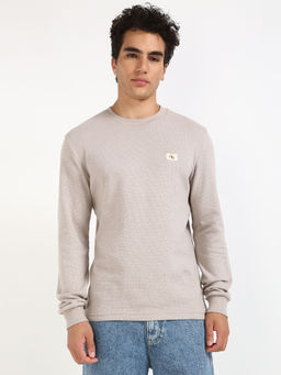 Calvin Klein - Men Beige Solid Full Sleeve T-Shirt