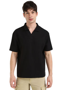 Calvin Klein - Men Black Textured Polo T-Shirt