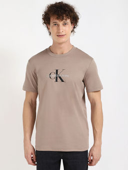 Calvin Klein - Men Beige Solid T-Shirt