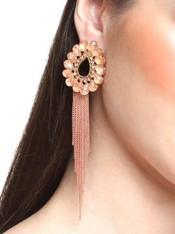 Yellow Chimes - Floral Shaped Crystal Green Long Chain Dangler Earrings