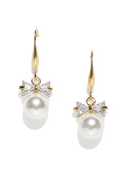 Fabula - Gold Plated Cubic Zirconia In Bowtie Shape Drop Earring
