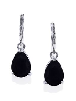OOMPH - Silver Plated Black Teardrop Cubic Zirconia Fashion Drop Earring