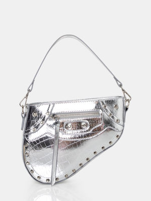 Buy PUBLIC DESIRE The Fox Silver Metallic Croc Shoulder Bag Online