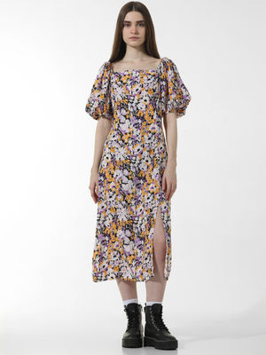 Only - Onlvalda S/S Long Frill Dress - 5092539 Elderberry Pink Purple Flowers