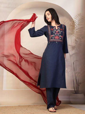 Love Song Supima Cotton Navy Kurta Set