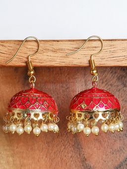 OOMPH - Pink Meenakari Enamel Minimal Ethnic Jhumkas