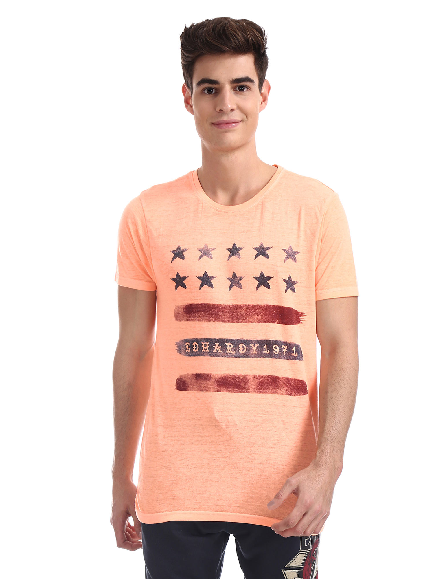 Buy Ed Hardy Peach Printed T-Shirt 