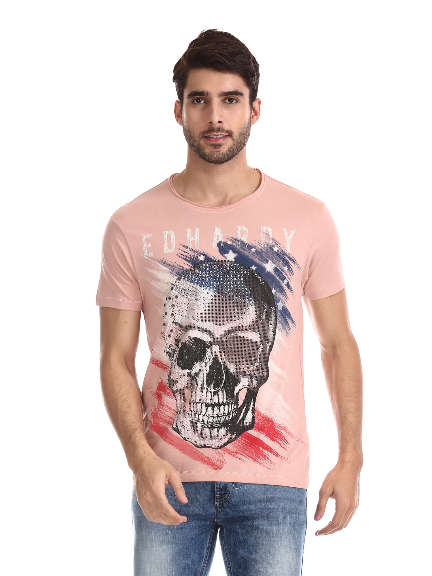 Ed Hardy Pink Printed T-Shirt 