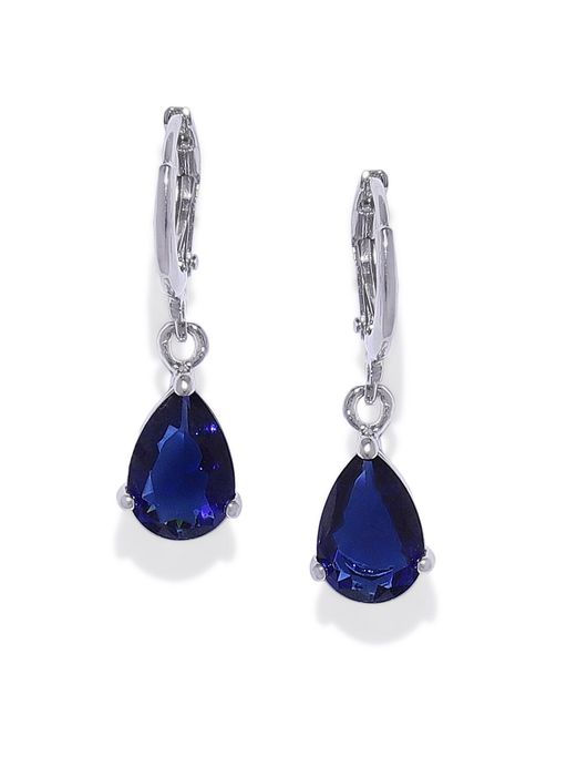Fabula Silver Plated Blue Teardrop Cubic Zirconia Earrings