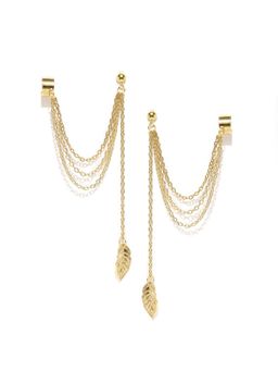 Fabula - Gold Single Tassel Leaf Shape Ear Cuff Earrings