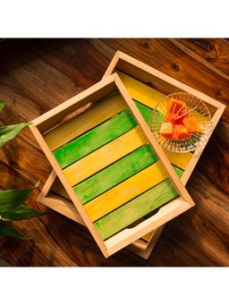 ExclusiveLane - 'Spring for Two' Handcrafted Multicoloured Wooden Serving Trays (Set Of 2)