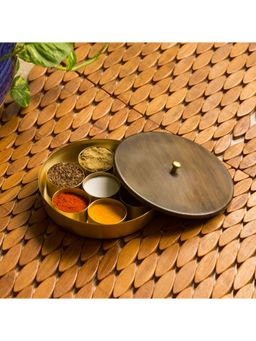 ExclusiveLane - 'Masala Blends' Handcrafted Round Spice Box In Pure Brass (7 Containers)