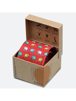 Tossido - Red Royal Mahout Elephant Rich Printed Necktie