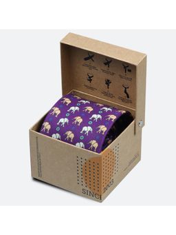 Tossido - Purple Royal Mahout Elephant Rich Printed Necktie