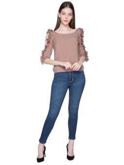 EMBLAZE - Nude Cut-Out And Ruffle On Sleeve Top
