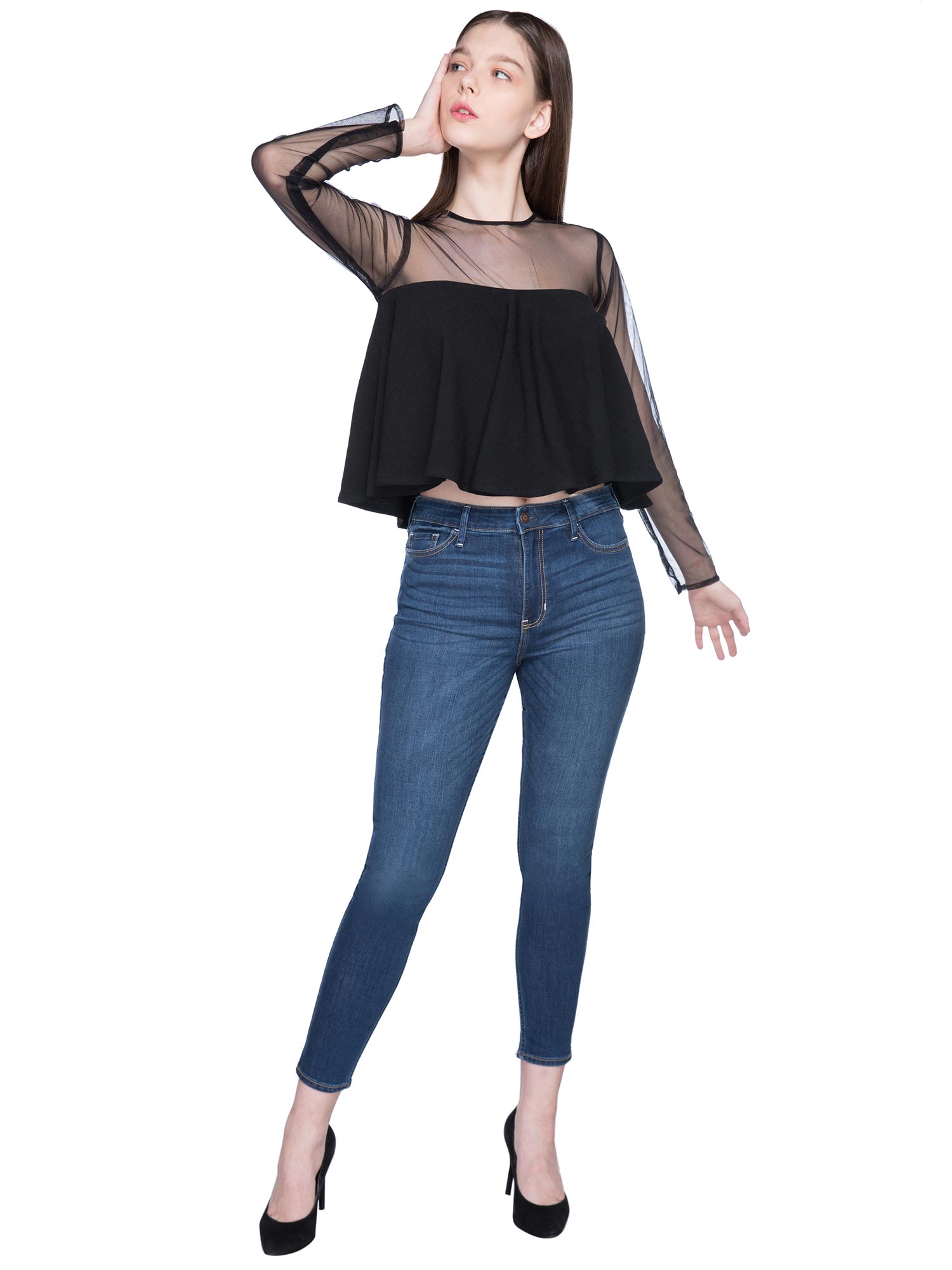 Buy EMBLAZE Black Net Sleeve Top Online 