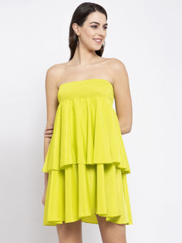 EMBLAZE - Neon Green Solid Dress