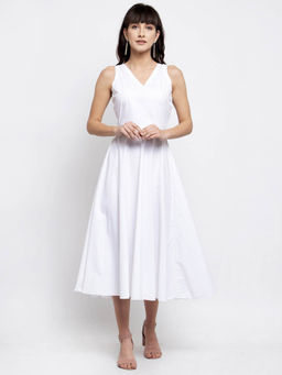 EMBLAZE - White V Neck Dress With Back Tie Up