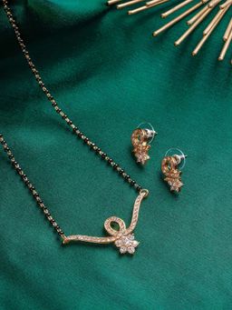 Estele - Gold Plated Curved Floral Mangalsutra Necklace Set for Women