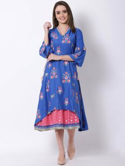 Rangriti - Blue Viscose Midi Dress