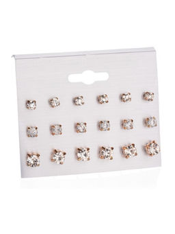 OOMPH - White Solitaire Delicate Stud Earrings (Set of 9)