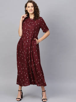 RARE - Women Casual Maroon Colour Maxi Floral Dress