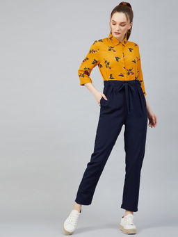 RARE - Women Casual Mustard Colour Blocked Basic Jumpsuit