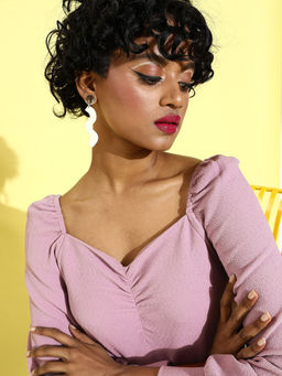 RARE - Women Casual Lavender Colour Sweetheart Neck Solid Print Regular Top