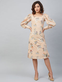 RARE - Women Casual Beige Colour Midi Floral Dress