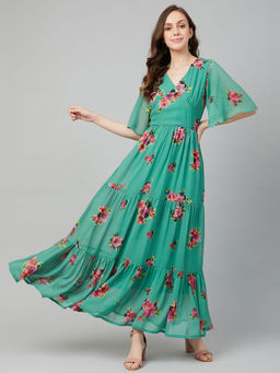 RARE - Women Casual Green Colour Maxi Floral Dress