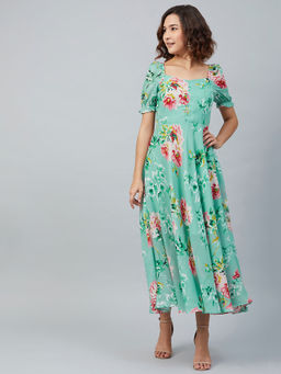 RARE - Women Casual Green Colour Maxi Floral Dress