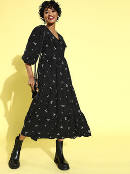 RARE - Women Casual Black Colour Midi Floral Dress