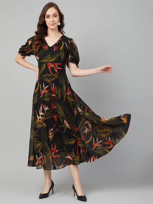Buy RARE Women Casual Black Colour Midi Floral Dress Online 1 Buy RARE Women Casual Black Colour Midi Floral Dress Online 1