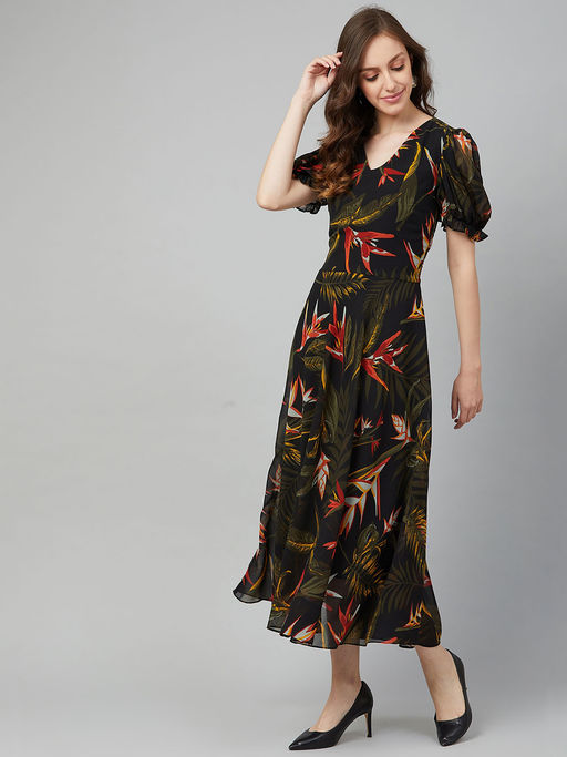 Buy RARE Women Casual Black Colour Midi Floral Dress Online 2 Buy RARE Women Casual Black Colour Midi Floral Dress Online 2