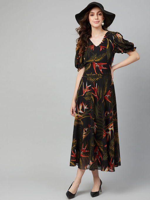 Buy RARE Women Casual Black Colour Midi Floral Dress Online 5 Buy RARE Women Casual Black Colour Midi Floral Dress Online 5