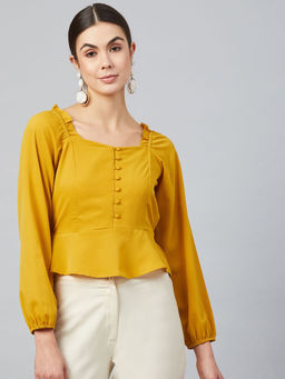 RARE - Women Casual Yellow Colour Sweetheart Neck Floral Print Peplum Top