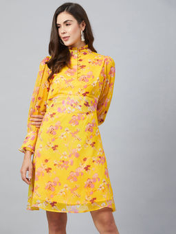 RARE - Women Casual Yellow Colour Knee Length Floral Dress