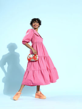pink colour midi dress
