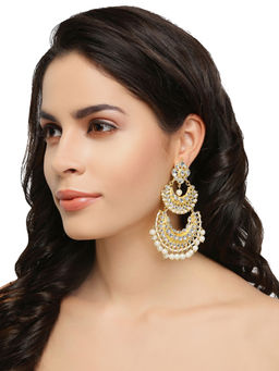 Accessher - Gold-Plated & White Crescent Shaped Chandbalis