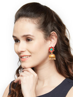 Accessher - Gold & Magenta Dome Shaped Jhumkas