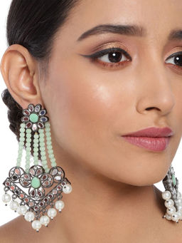 Accessher - Stylish Latest Designer Fancy Antique Silver-Green Tone Earring For Women And Girls